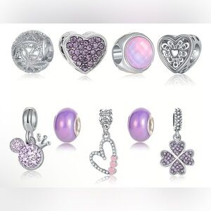 Elegant Purple and Silver Charm Set of 9
